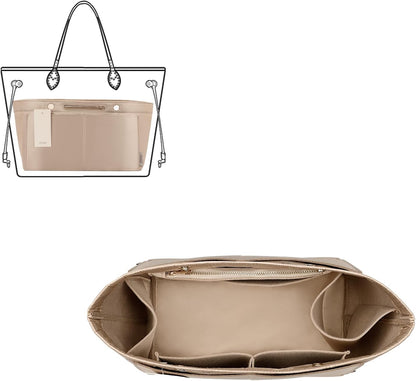 Purse Organizer Insert For Handbag & Tote Shaper,Tote Bag Organizer Insert For Speedy Neverful, 6 Sizes(Small, Silky Beige)