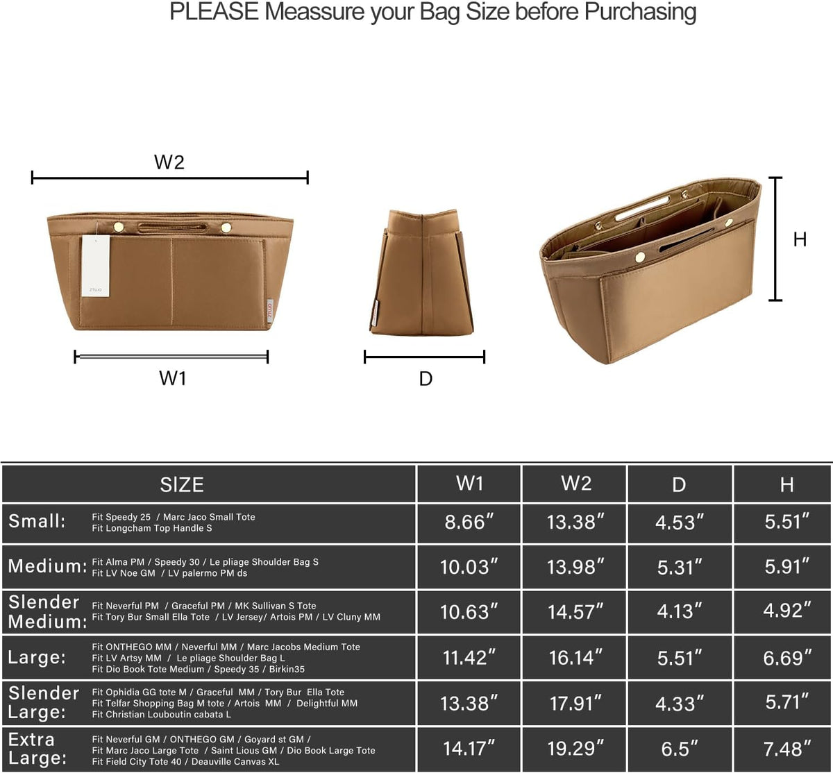 Purse Organizer Insert For Handbag & Tote Shaper,Tote Bag Organizer Insert For Speedy Neverful, 6 Sizes(Small, Silky Beige)