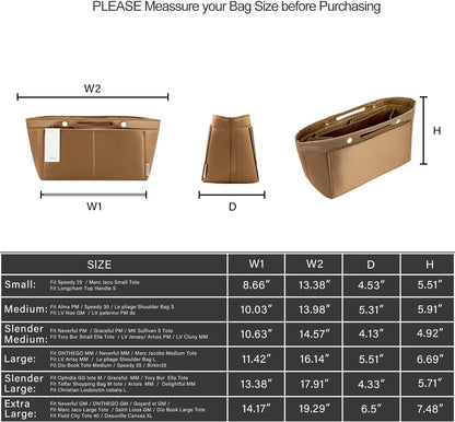 Purse Organizer Insert For Handbag & Tote Shaper,Tote Bag Organizer Insert For Speedy Neverful, 6 Sizes(Small, Silky Beige)