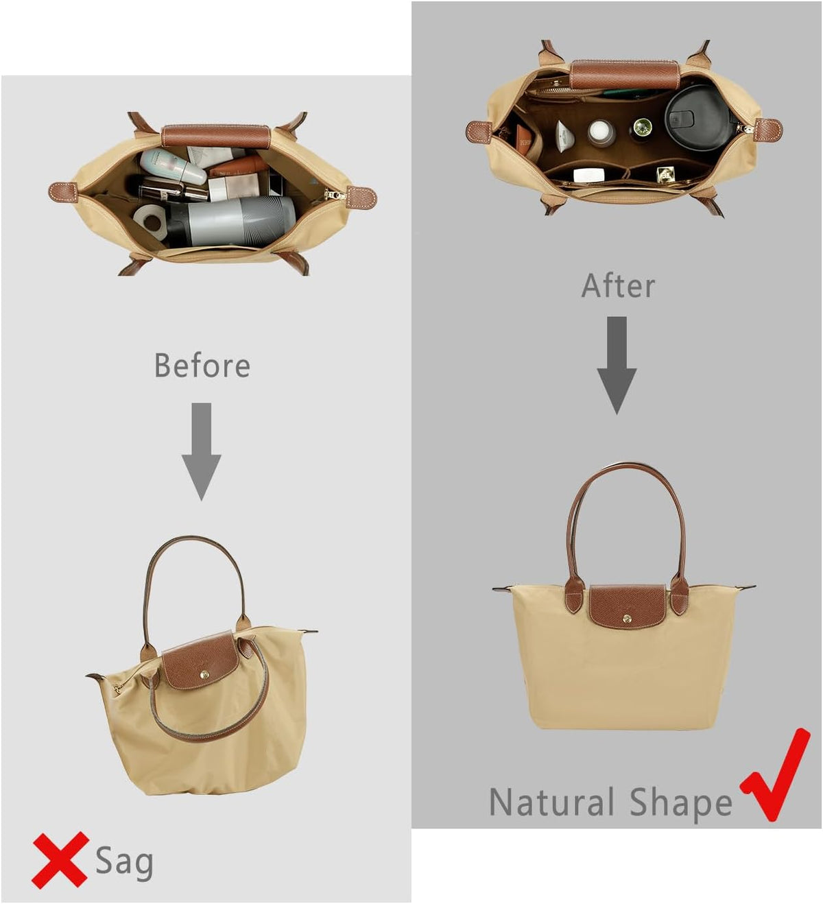 Purse Organizer Insert For Handbag & Tote Shaper,Tote Bag Organizer Insert For Speedy Neverful, 6 Sizes(Small, Silky Beige)