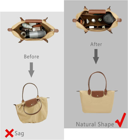 Purse Organizer Insert For Handbag & Tote Shaper,Tote Bag Organizer Insert For Speedy Neverful, 6 Sizes(Small, Silky Beige)