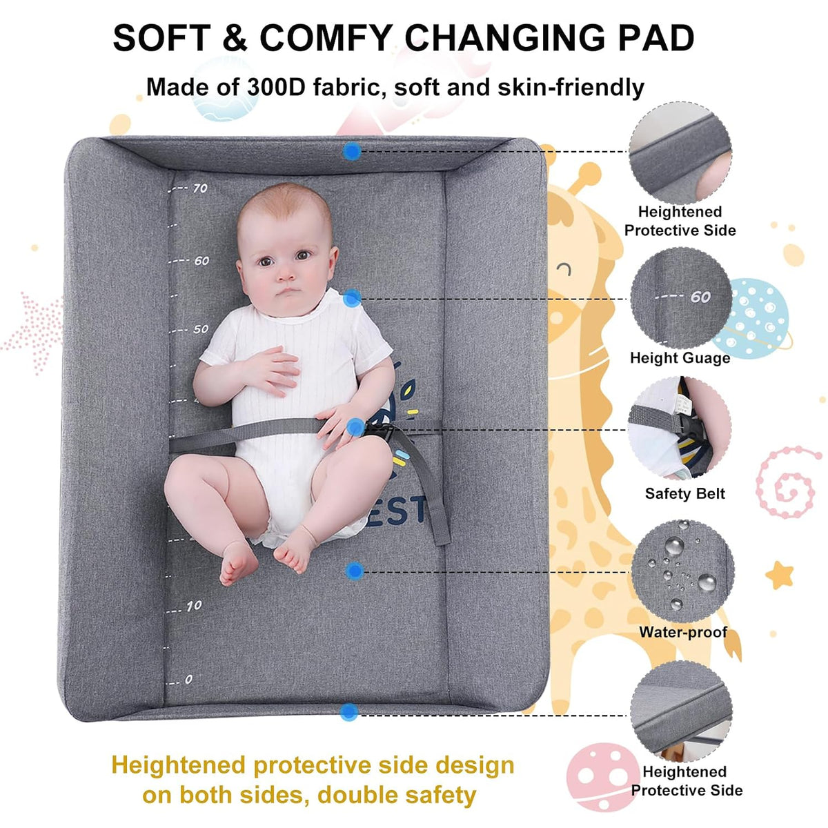 Portable Baby Changing Station with Adjustable Height - Foldable Diaper Table with Wheels,Waterproof Pad, Safety Belt & Large Storage Racks, Ideal for Newborn and Infants (Light Grey)