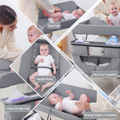 Portable Baby Changing Station with Adjustable Height - Foldable Diaper Table with Wheels,Waterproof Pad, Safety Belt & Large Storage Racks, Ideal for Newborn and Infants (Light Grey)
