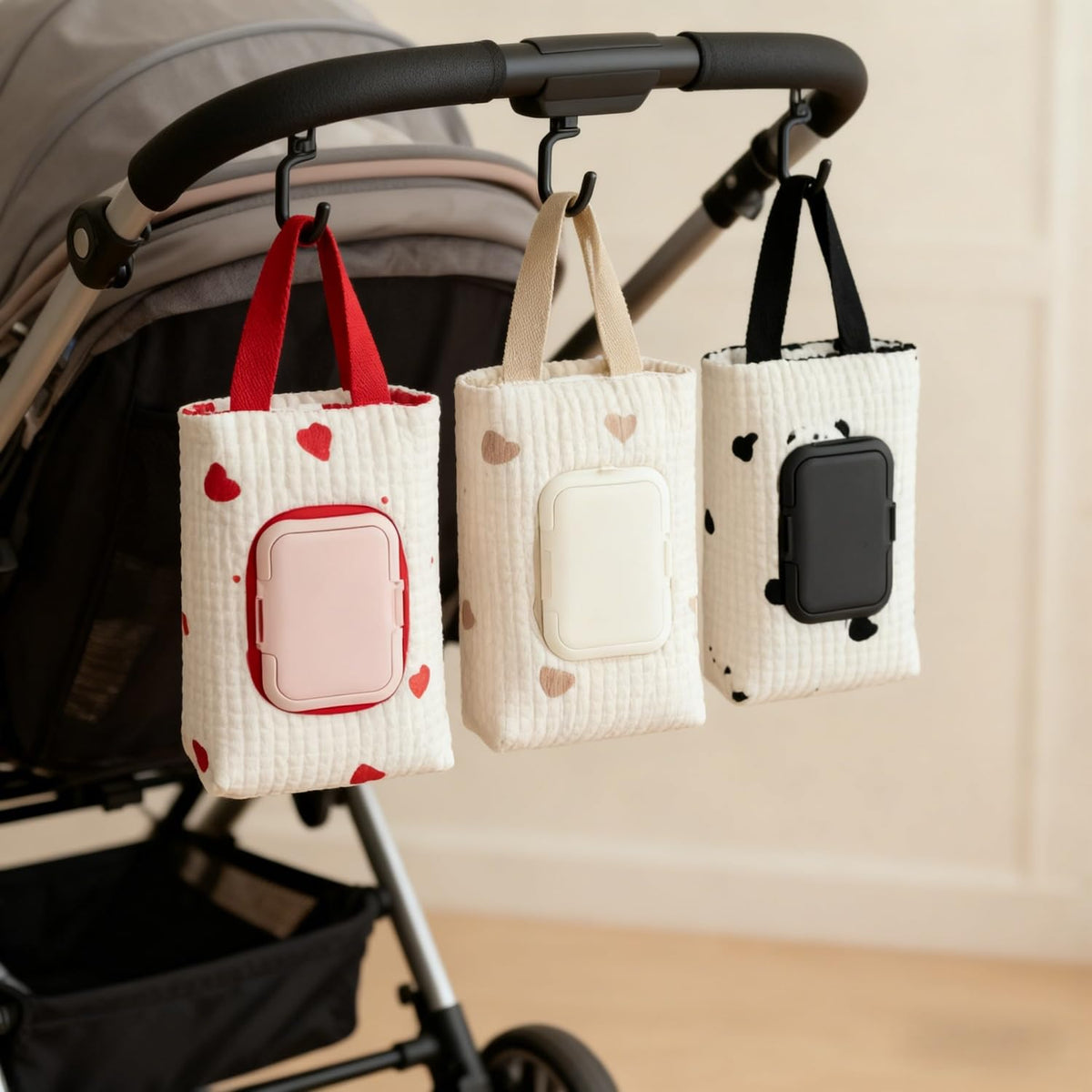 3-Pack Portable Wet Wipe Case, Hanging Refillable Travel Wipe Holder for Outdoor, Baby Stroller & Crib Use, Compact Tissue Storage Container