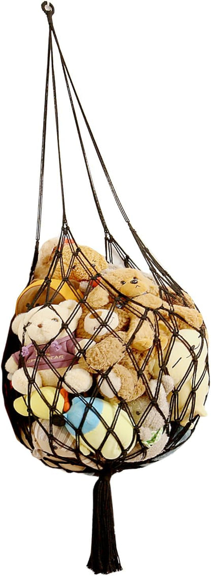 Stuffed Animal Storage Hammock Corner Hanging Net Stuffy Animal Hammock Macrame Toy Display Plush Toy Holder for Kid Bedroom Decor Boho Nursery Playroom Organizer (Cream)