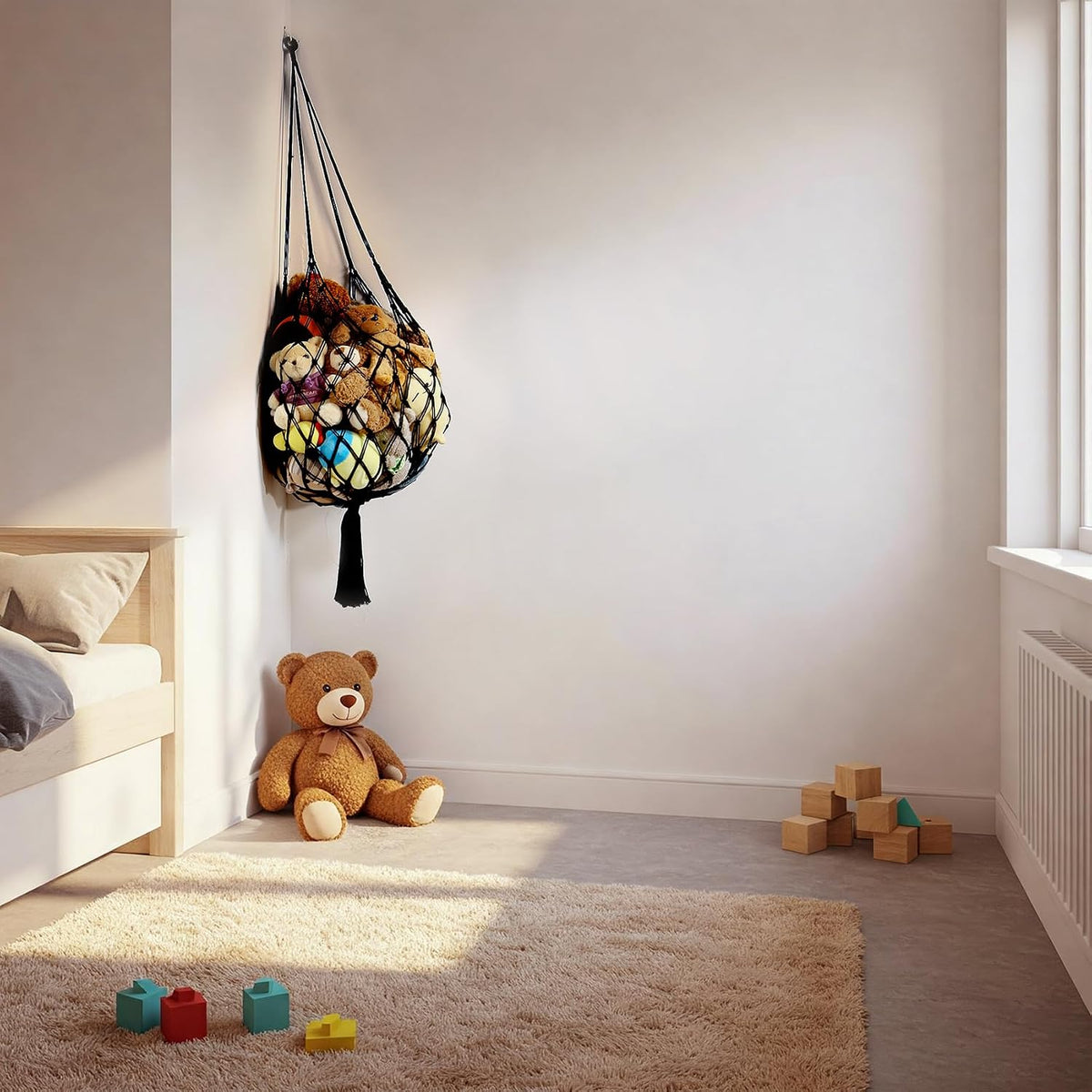 Stuffed Animal Storage Hammock Corner Hanging Net Stuffy Animal Hammock Macrame Toy Display Plush Toy Holder for Kid Bedroom Decor Boho Nursery Playroom Organizer (Cream)