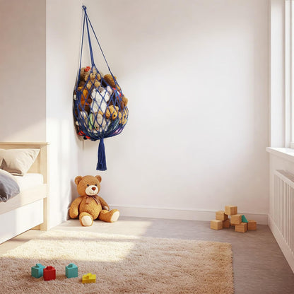 Stuffed Animal Storage Hammock Corner Hanging Net Stuffy Animal Hammock Macrame Toy Display Plush Toy Holder for Kid Bedroom Decor Boho Nursery Playroom Organizer (Cream)