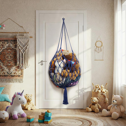 Stuffed Animal Storage Hammock Corner Hanging Net Stuffy Animal Hammock Macrame Toy Display Plush Toy Holder for Kid Bedroom Decor Boho Nursery Playroom Organizer (Cream)