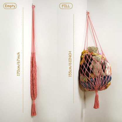 Stuffed Animal Storage Hammock Corner Hanging Net Stuffy Animal Hammock Macrame Toy Display Plush Toy Holder for Kid Bedroom Decor Boho Nursery Playroom Organizer (Cream)
