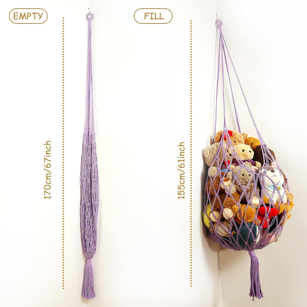 Stuffed Animal Storage Hammock Corner Hanging Net Stuffy Animal Hammock Macrame Toy Display Plush Toy Holder for Kid Bedroom Decor Boho Nursery Playroom Organizer (Cream)