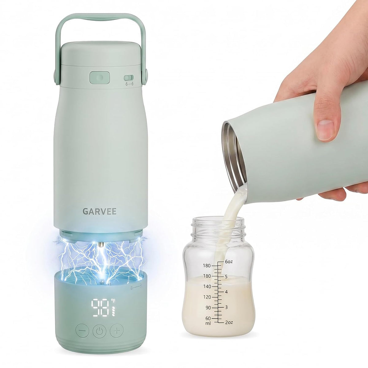 Portable Bottle Warmer for Travel - 17oz Baby Milk Warmer with 1°F Precise Temp Control & LED Display, Breast Milk Warmer with 316 Stainless Steel, Dishwasher Safe & USB-C Rechargeable