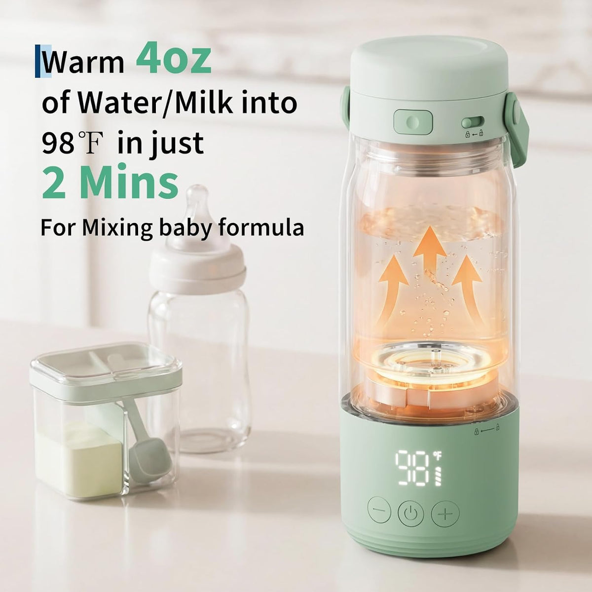 Portable Bottle Warmer for Travel - 17oz Baby Milk Warmer with 1°F Precise Temp Control & LED Display, Breast Milk Warmer with 316 Stainless Steel, Dishwasher Safe & USB-C Rechargeable