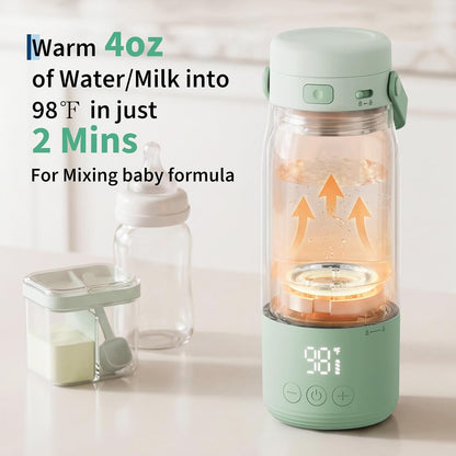 Portable Bottle Warmer for Travel - 17oz Baby Milk Warmer with 1°F Precise Temp Control & LED Display, Breast Milk Warmer with 316 Stainless Steel, Dishwasher Safe & USB-C Rechargeable