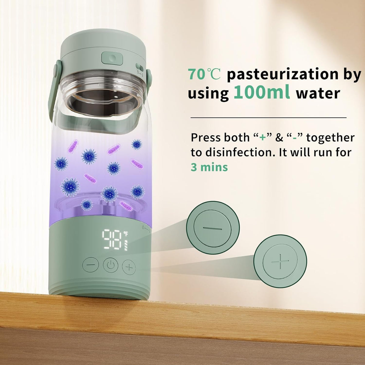Portable Bottle Warmer for Travel - 17oz Baby Milk Warmer with 1°F Precise Temp Control & LED Display, Breast Milk Warmer with 316 Stainless Steel, Dishwasher Safe & USB-C Rechargeable