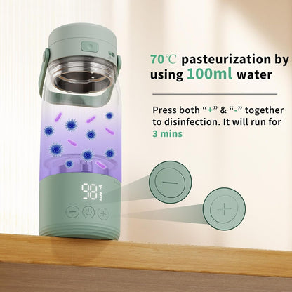 Portable Bottle Warmer for Travel - 17oz Baby Milk Warmer with 1°F Precise Temp Control & LED Display, Breast Milk Warmer with 316 Stainless Steel, Dishwasher Safe & USB-C Rechargeable