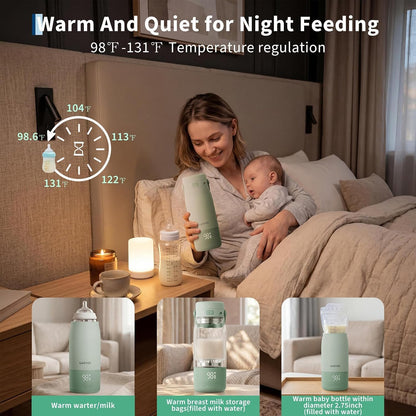 Portable Bottle Warmer for Travel - 17oz Baby Milk Warmer with 1°F Precise Temp Control & LED Display, Breast Milk Warmer with 316 Stainless Steel, Dishwasher Safe & USB-C Rechargeable