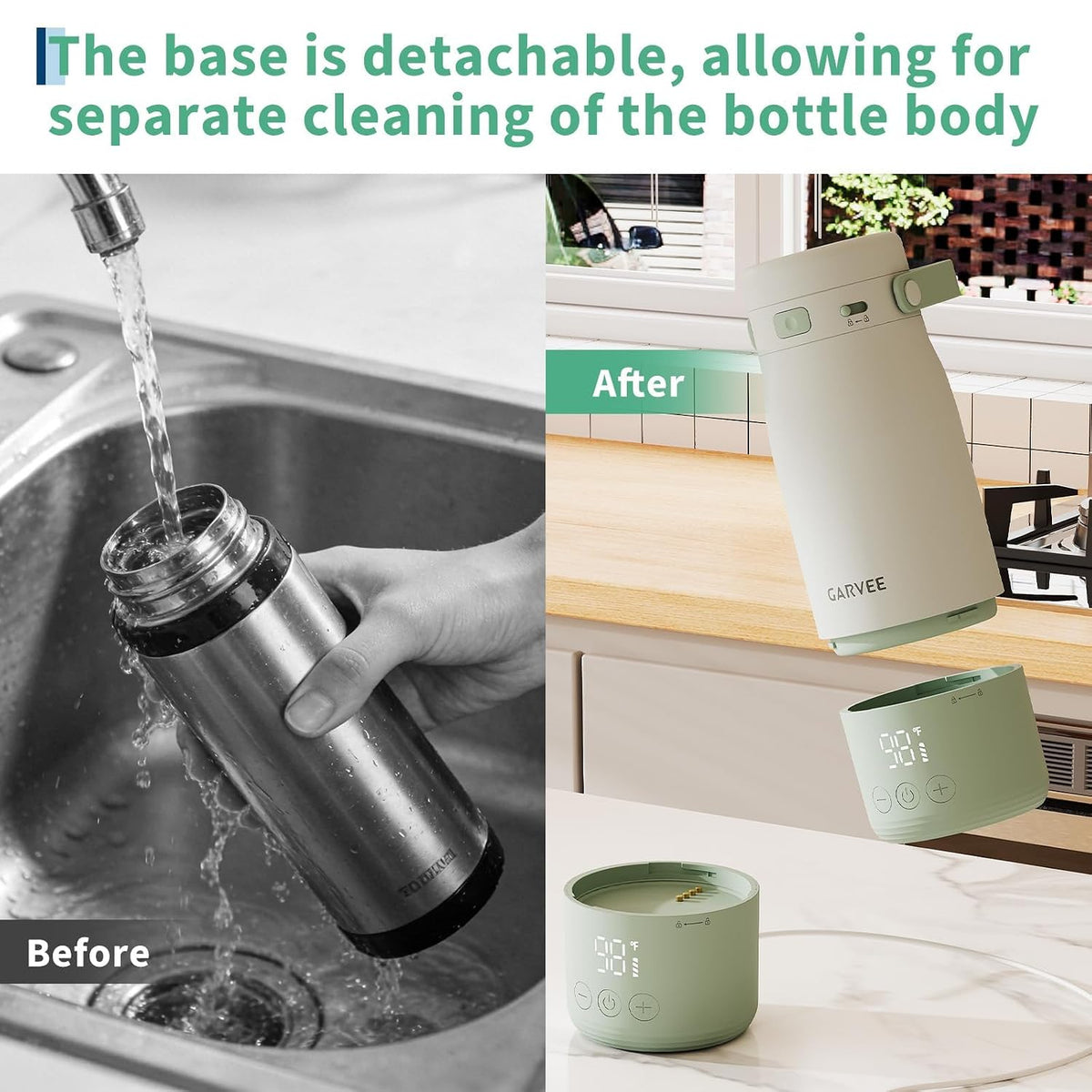 Portable Bottle Warmer for Travel - 17oz Baby Milk Warmer with 1°F Precise Temp Control & LED Display, Breast Milk Warmer with 316 Stainless Steel, Dishwasher Safe & USB-C Rechargeable