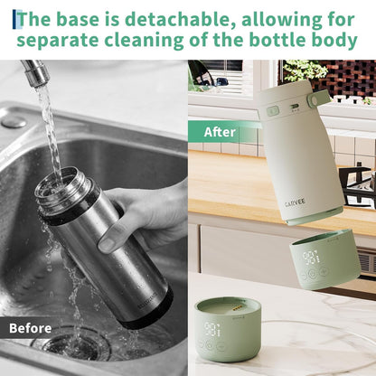 Portable Bottle Warmer for Travel - 17oz Baby Milk Warmer with 1°F Precise Temp Control & LED Display, Breast Milk Warmer with 316 Stainless Steel, Dishwasher Safe & USB-C Rechargeable