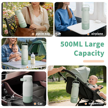 Portable Bottle Warmer for Travel - 17oz Baby Milk Warmer with 1°F Precise Temp Control & LED Display, Breast Milk Warmer with 316 Stainless Steel, Dishwasher Safe & USB-C Rechargeable