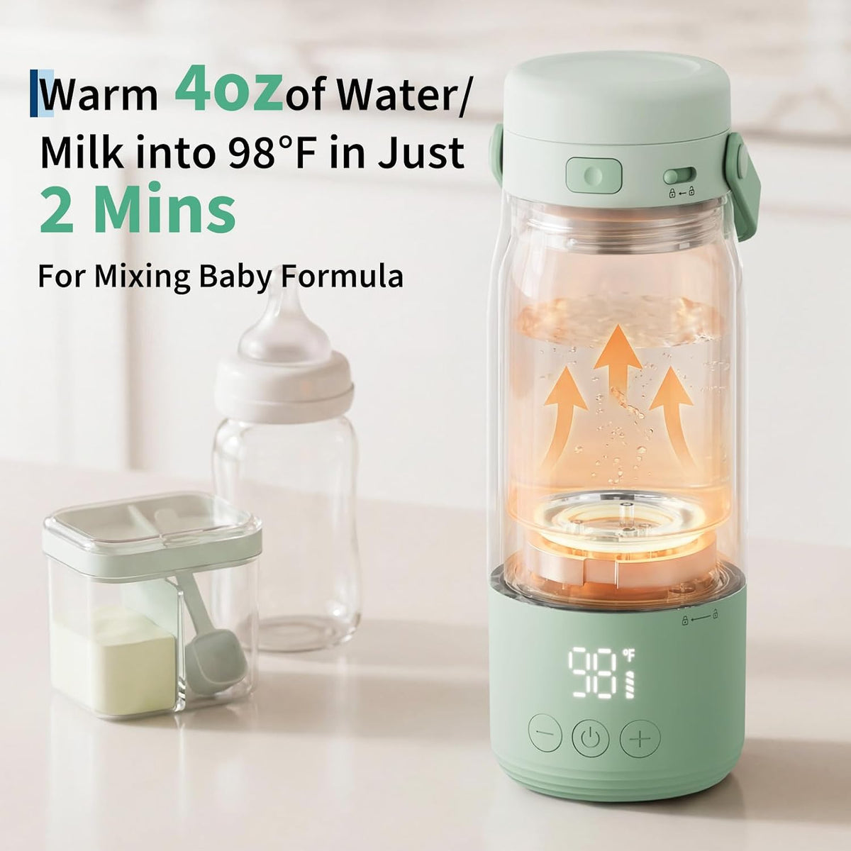 Portable Bottle Warmer for Travel - 17oz Baby Milk Warmer with 1°F Precise Temp Control & LED Display, Breast Milk Warmer with 316 Stainless Steel, Dishwasher Safe & USB-C Rechargeable