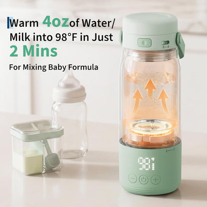 Portable Bottle Warmer for Travel - 17oz Baby Milk Warmer with 1°F Precise Temp Control & LED Display, Breast Milk Warmer with 316 Stainless Steel, Dishwasher Safe & USB-C Rechargeable