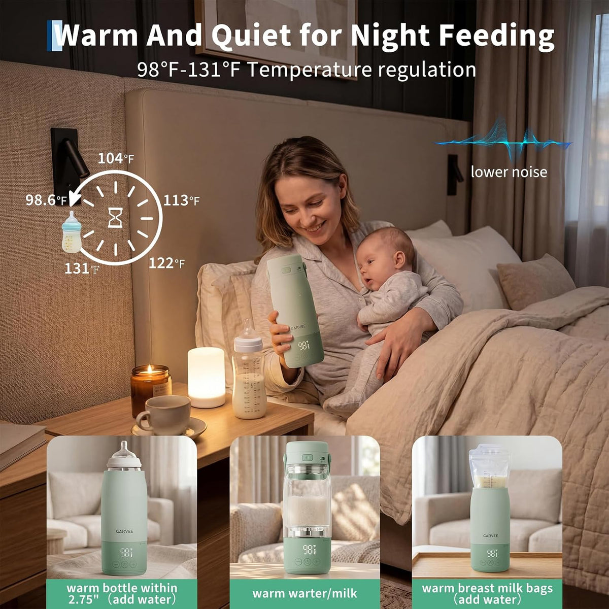 Portable Bottle Warmer for Travel - 17oz Baby Milk Warmer with 1°F Precise Temp Control & LED Display, Breast Milk Warmer with 316 Stainless Steel, Dishwasher Safe & USB-C Rechargeable