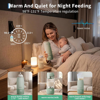 Portable Bottle Warmer for Travel - 17oz Baby Milk Warmer with 1°F Precise Temp Control & LED Display, Breast Milk Warmer with 316 Stainless Steel, Dishwasher Safe & USB-C Rechargeable