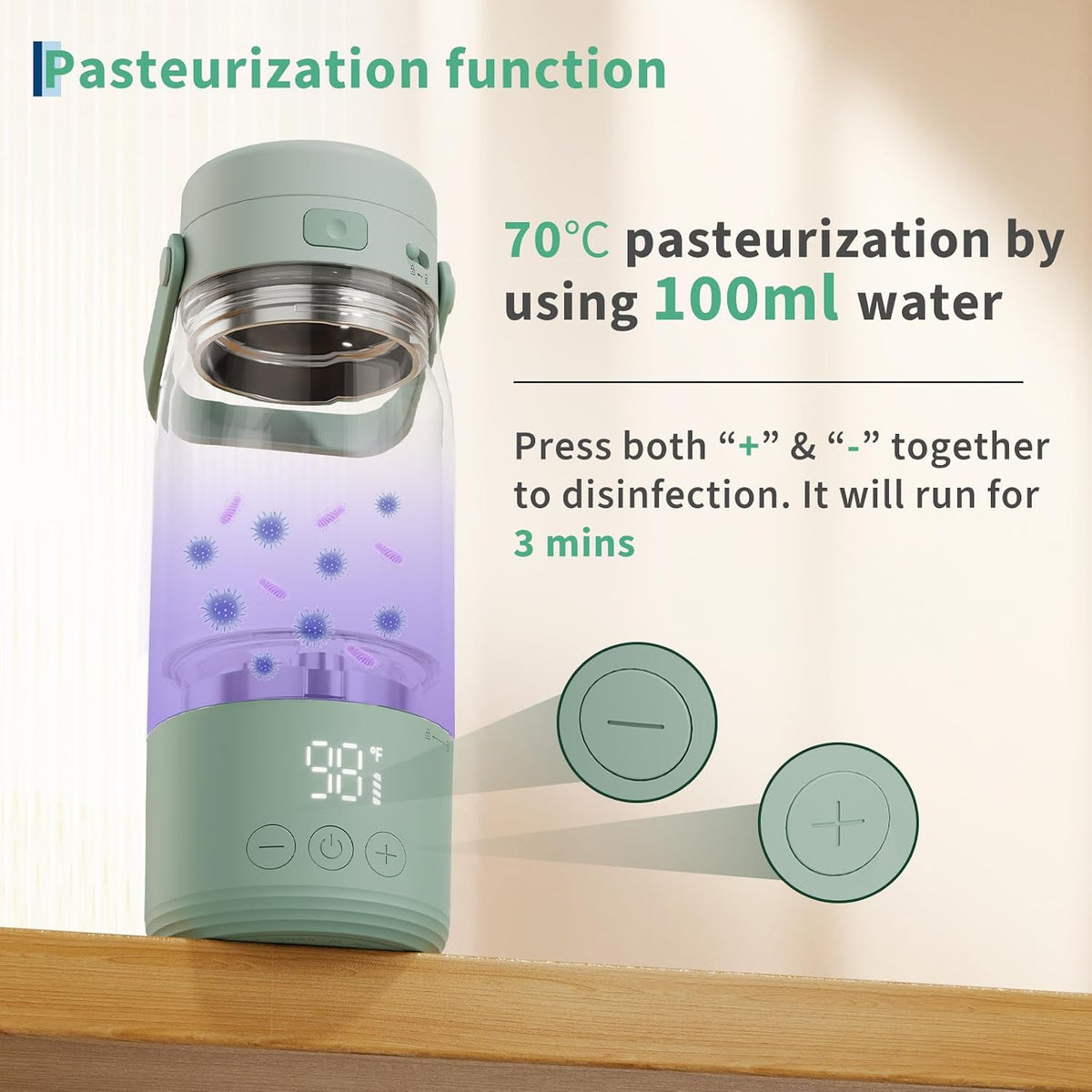 Portable Bottle Warmer for Travel - 17oz Baby Milk Warmer with 1°F Precise Temp Control & LED Display, Breast Milk Warmer with 316 Stainless Steel, Dishwasher Safe & USB-C Rechargeable