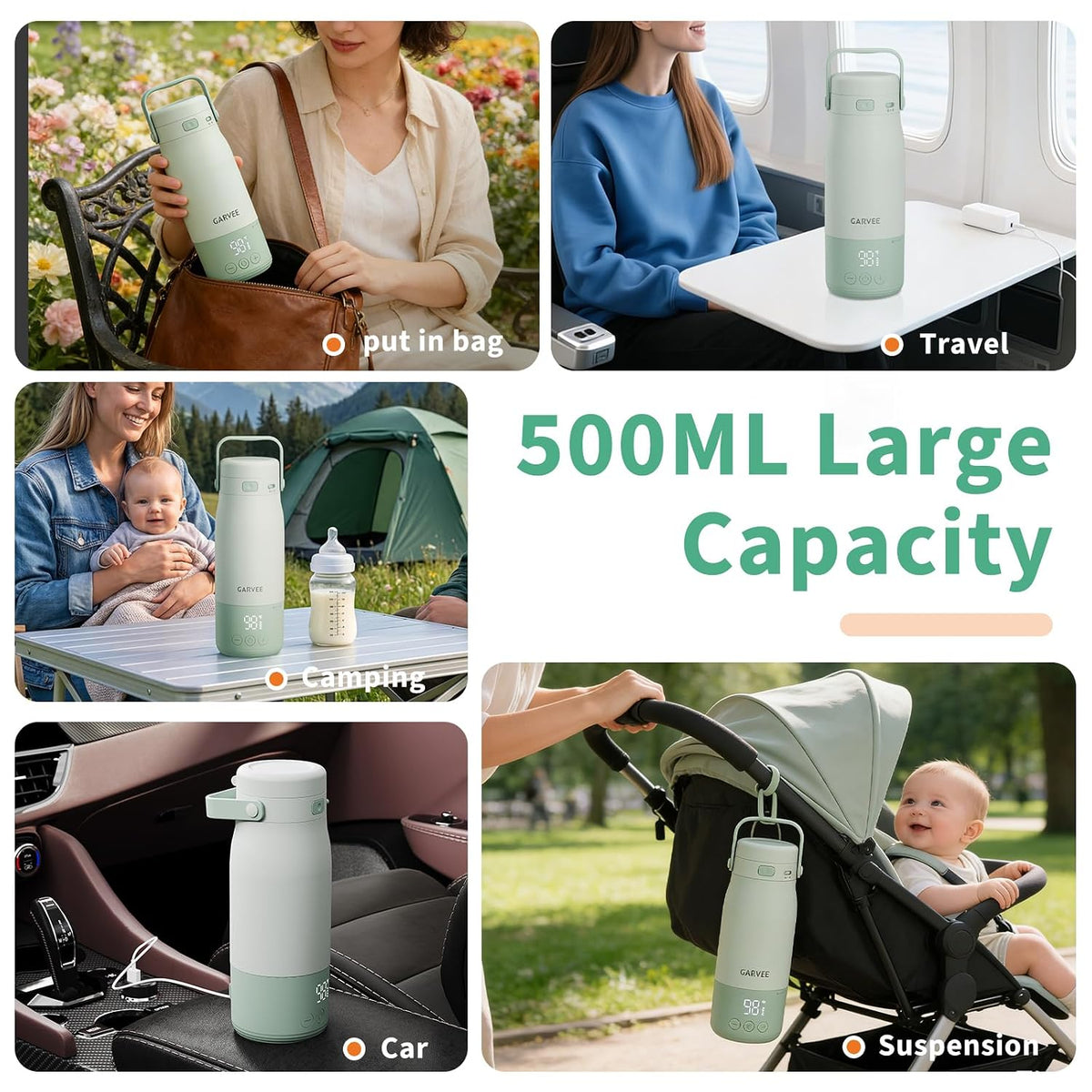 Portable Bottle Warmer for Travel - 17oz Baby Milk Warmer with 1°F Precise Temp Control & LED Display, Breast Milk Warmer with 316 Stainless Steel, Dishwasher Safe & USB-C Rechargeable