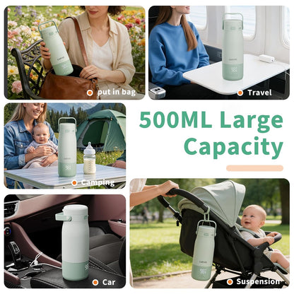 Portable Bottle Warmer for Travel - 17oz Baby Milk Warmer with 1°F Precise Temp Control & LED Display, Breast Milk Warmer with 316 Stainless Steel, Dishwasher Safe & USB-C Rechargeable