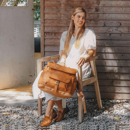Diaper Bag Backpack, 12 Pockets Leather Mini Diaper Bag, Baby Bag Backpack, Baby Registry Search, 4 Insulated Pockets, Changing Pad, Stroller Straps(Brown)