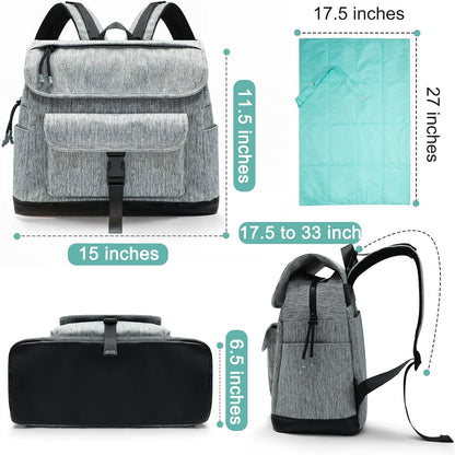 Diaper Bag Backpack, 12 Pockets Leather Mini Diaper Bag, Baby Bag Backpack, Baby Registry Search, 4 Insulated Pockets, Changing Pad, Stroller Straps(Brown)