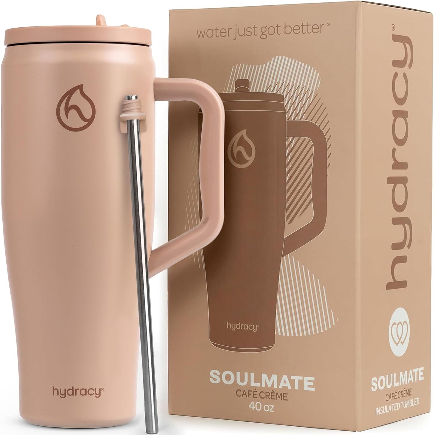 Soulmate Tumbler with Handle & Straw-Leakproof Insulated Cup 40oz | Stainless Steel Travel Mug with BPA-Free Flip Top Lid,Dishwasher Safe,Keeps Cold 24 Hours,Cup Holder Friendly