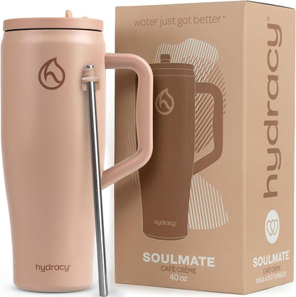 Soulmate Tumbler with Handle & Straw-Leakproof Insulated Cup 40oz | Stainless Steel Travel Mug with BPA-Free Flip Top Lid,Dishwasher Safe,Keeps Cold 24 Hours,Cup Holder Friendly