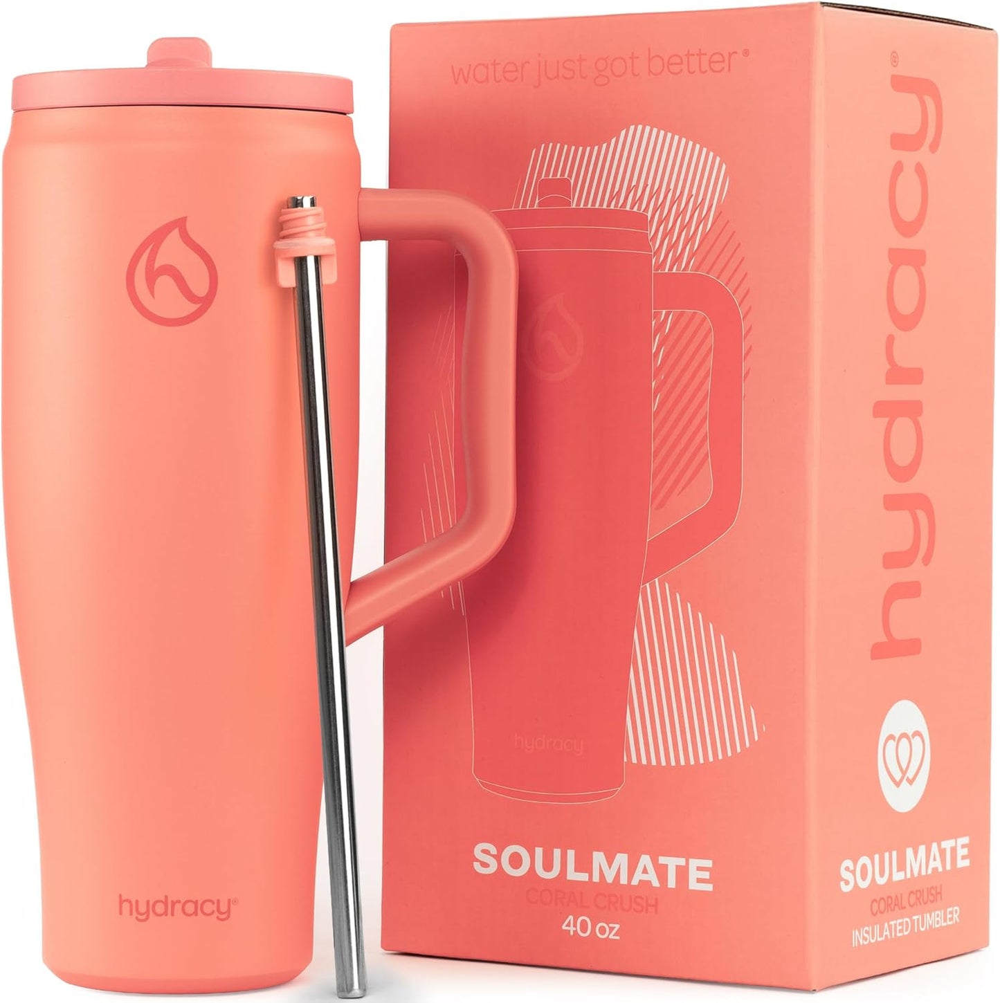 Soulmate Tumbler with Handle & Straw-Leakproof Insulated Cup 40oz | Stainless Steel Travel Mug with BPA-Free Flip Top Lid,Dishwasher Safe,Keeps Cold 24 Hours,Cup Holder Friendly