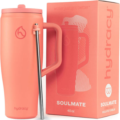 Soulmate Tumbler with Handle & Straw-Leakproof Insulated Cup 40oz | Stainless Steel Travel Mug with BPA-Free Flip Top Lid,Dishwasher Safe,Keeps Cold 24 Hours,Cup Holder Friendly