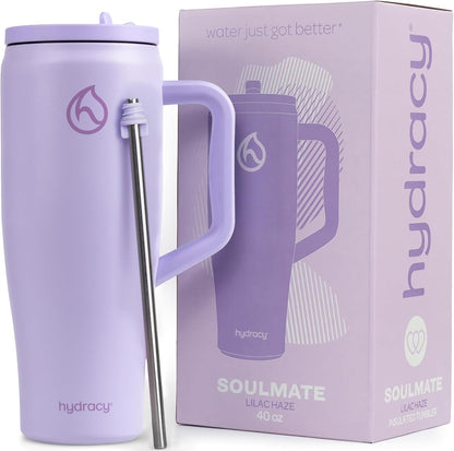 Soulmate Tumbler with Handle & Straw-Leakproof Insulated Cup 40oz | Stainless Steel Travel Mug with BPA-Free Flip Top Lid,Dishwasher Safe,Keeps Cold 24 Hours,Cup Holder Friendly