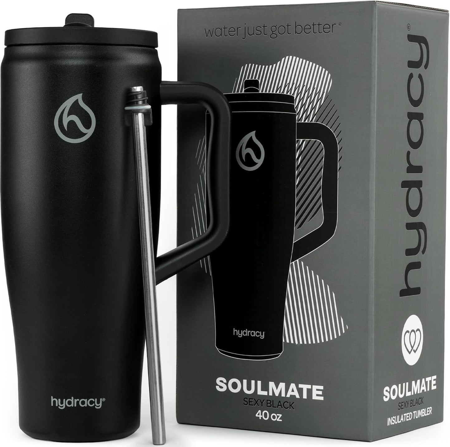 Soulmate Tumbler with Handle & Straw-Leakproof Insulated Cup 40oz | Stainless Steel Travel Mug with BPA-Free Flip Top Lid,Dishwasher Safe,Keeps Cold 24 Hours,Cup Holder Friendly