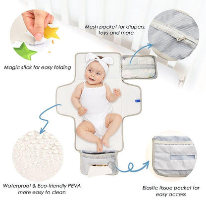 Racing Monster Trucks Portable Diaper Changing Pad, Waterproof Baby Changing Mat with Storage Pocket & Built-in Pillow, Foldable Travel Pad, Newborn Gift Set for Boy Girl