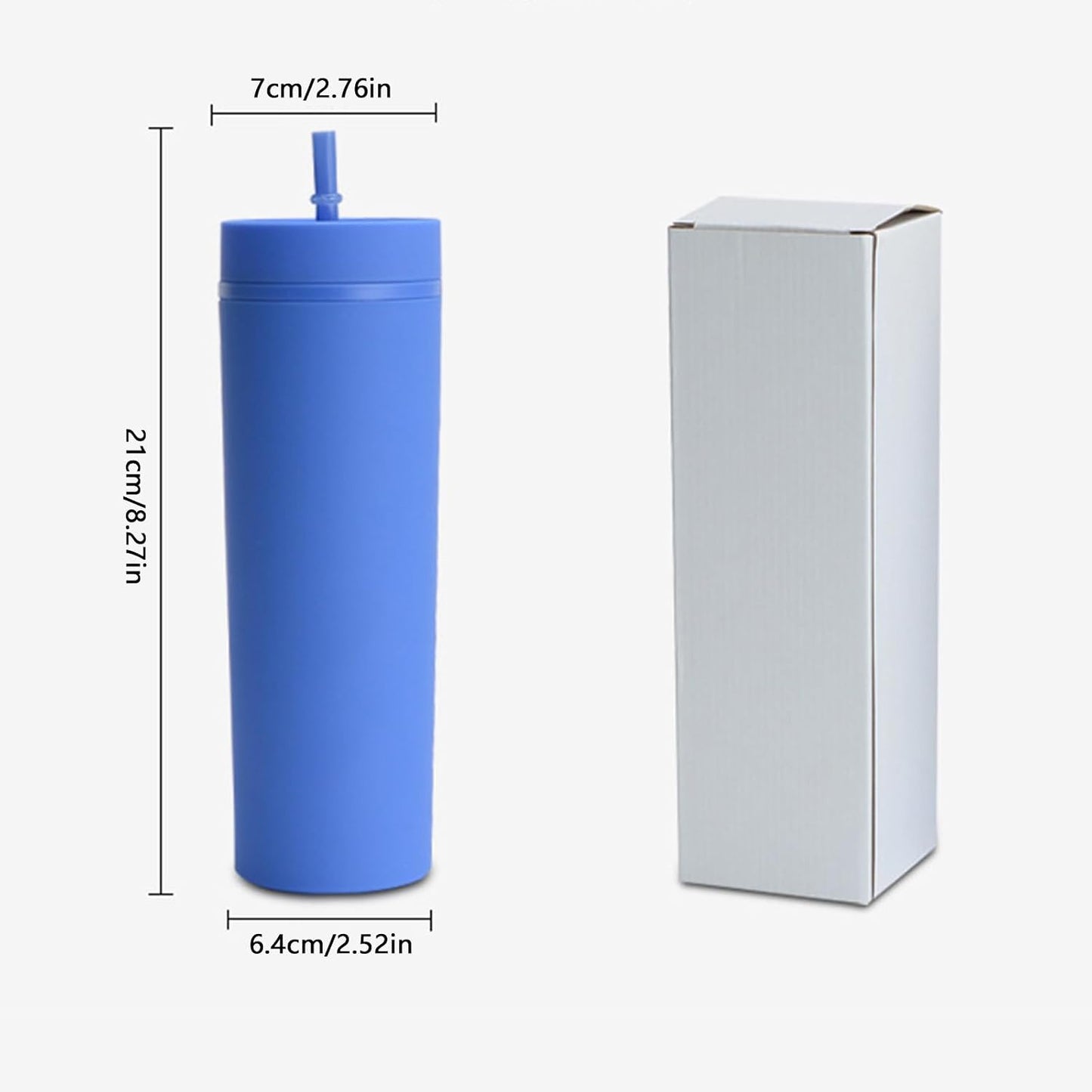 Plastic Cups with Straws and Lids Double Wall Insulated Acrylic Tumblers with Straw and Lid, 16 oz, Fashion Water Cup Double Layer Bottle Straw Cup Straight Body Cups (Blue)