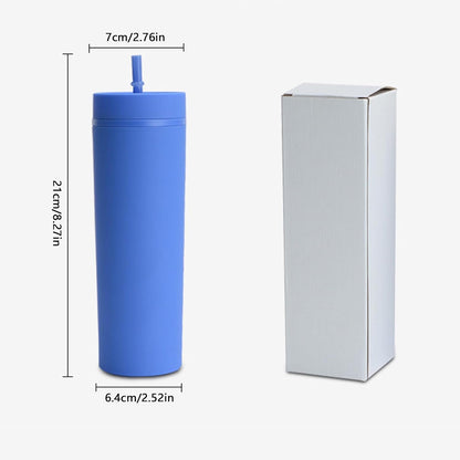 Plastic Cups with Straws and Lids Double Wall Insulated Acrylic Tumblers with Straw and Lid, 16 oz, Fashion Water Cup Double Layer Bottle Straw Cup Straight Body Cups (Blue)