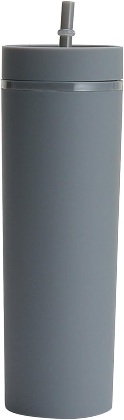 Plastic Cups with Straws and Lids Double Wall Insulated Acrylic Tumblers with Straw and Lid, 16 oz, Fashion Water Cup Double Layer Bottle Straw Cup Straight Body Cups (Blue)