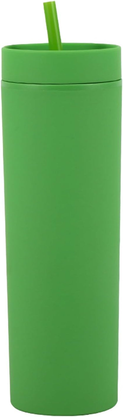 Plastic Cups with Straws and Lids Double Wall Insulated Acrylic Tumblers with Straw and Lid, 16 oz, Fashion Water Cup Double Layer Bottle Straw Cup Straight Body Cups (Blue)