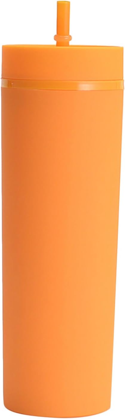 Plastic Cups with Straws and Lids Double Wall Insulated Acrylic Tumblers with Straw and Lid, 16 oz, Fashion Water Cup Double Layer Bottle Straw Cup Straight Body Cups (Blue)