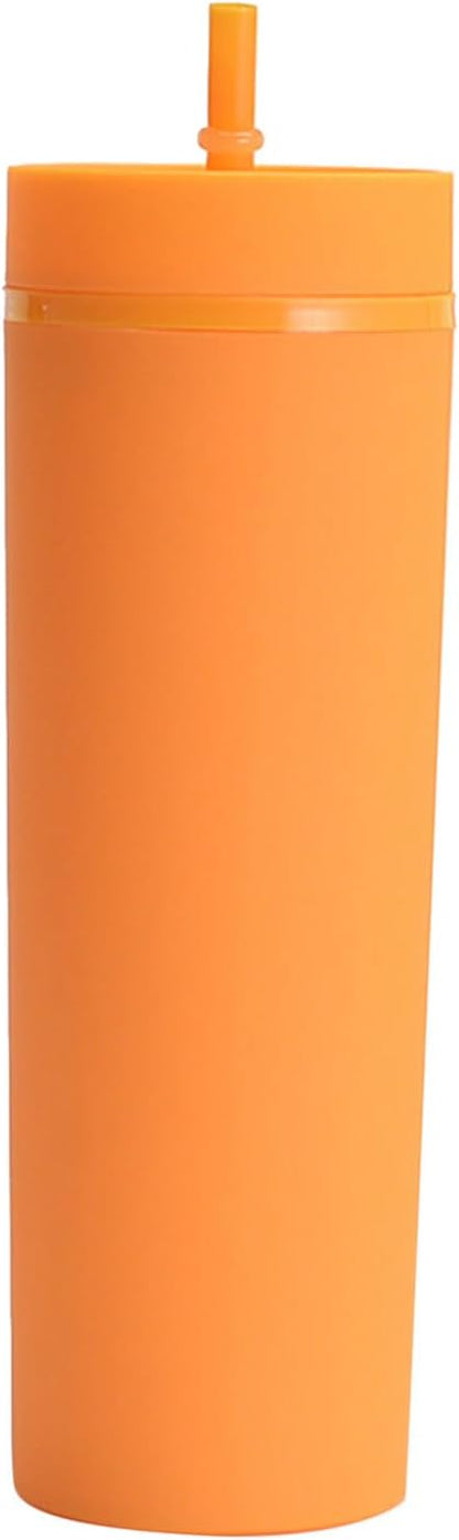 Plastic Cups with Straws and Lids Double Wall Insulated Acrylic Tumblers with Straw and Lid, 16 oz, Fashion Water Cup Double Layer Bottle Straw Cup Straight Body Cups (Blue)