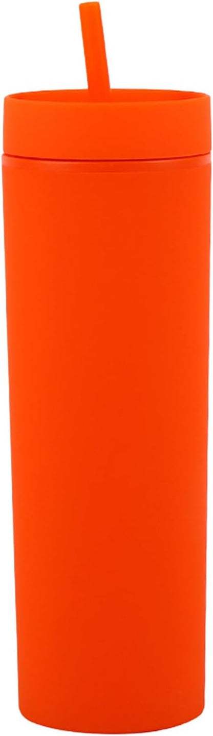 Plastic Cups with Straws and Lids Double Wall Insulated Acrylic Tumblers with Straw and Lid, 16 oz, Fashion Water Cup Double Layer Bottle Straw Cup Straight Body Cups (Blue)