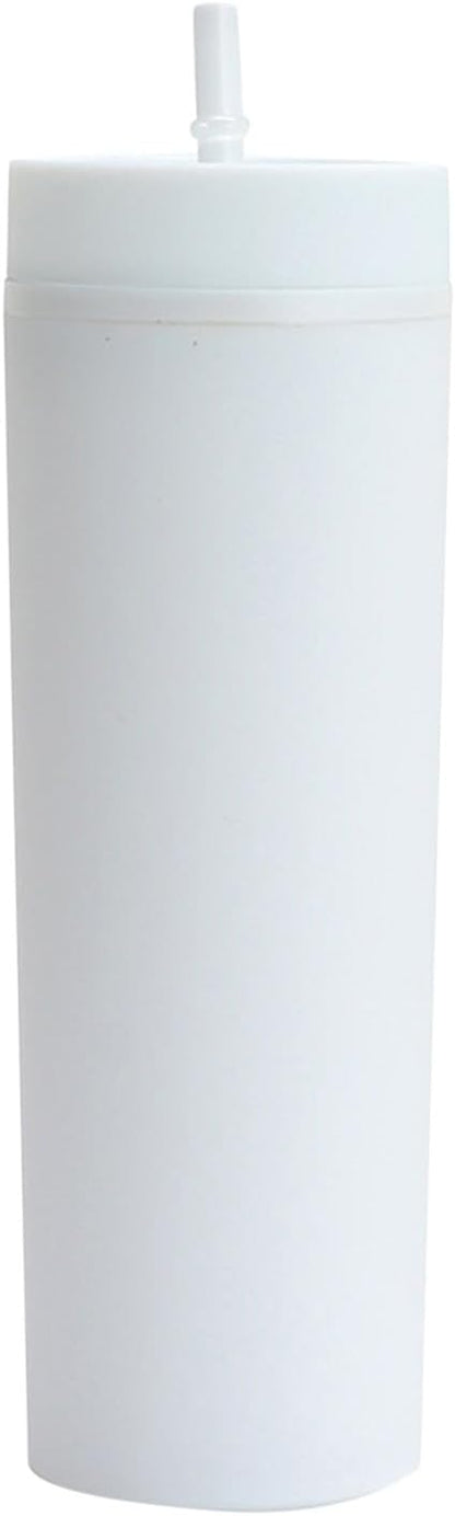 Plastic Cups with Straws and Lids Double Wall Insulated Acrylic Tumblers with Straw and Lid, 16 oz, Fashion Water Cup Double Layer Bottle Straw Cup Straight Body Cups (Blue)