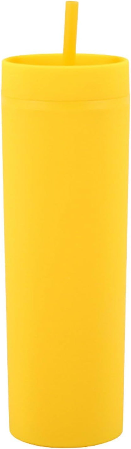 Plastic Cups with Straws and Lids Double Wall Insulated Acrylic Tumblers with Straw and Lid, 16 oz, Fashion Water Cup Double Layer Bottle Straw Cup Straight Body Cups (Blue)