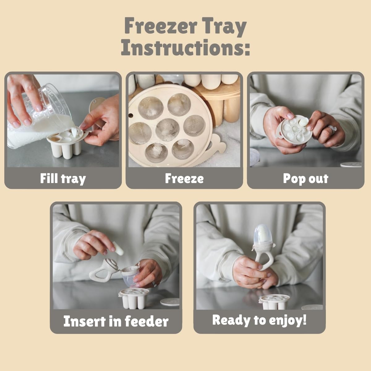 Mini Freezer Tray, Breastmilk Popsicle Molds for Cooling Relief, BPA Free Silicone Feeder for Safe Infant Self Feeding, 4 Month+ (Beige)