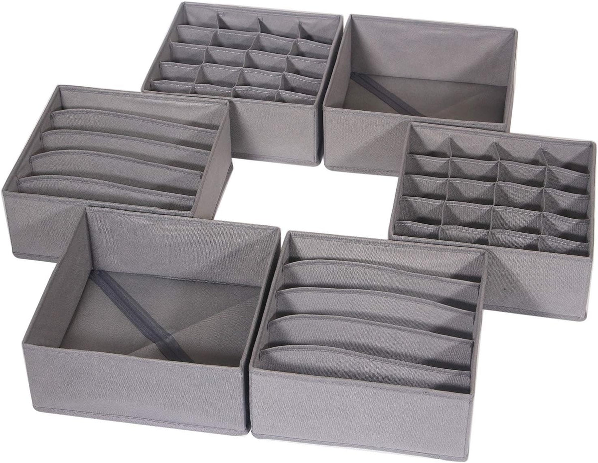 6 Pack Foldable Cloth Storage Box Closet Dresser Drawer Organizer Fabric Baskets Bins Containers Divider for Clothes Underwear Bras Socks Lingerie Clothing, M Grey 22-2000
